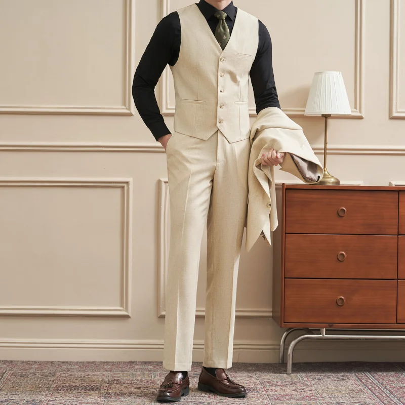 

Spring Summer Men's Tee-Piece Suit Set Slim Fit Busin Casual Profional Faion Urban Sle Double Slit Regular Collar