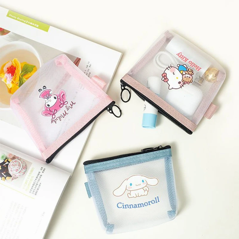 

Hello Kitty Cinnamoroll Anime Kawaii Sanrio Storage Bag Cute PomPomPurin Mesh Portable Transparent Handbag Gifts for Girls