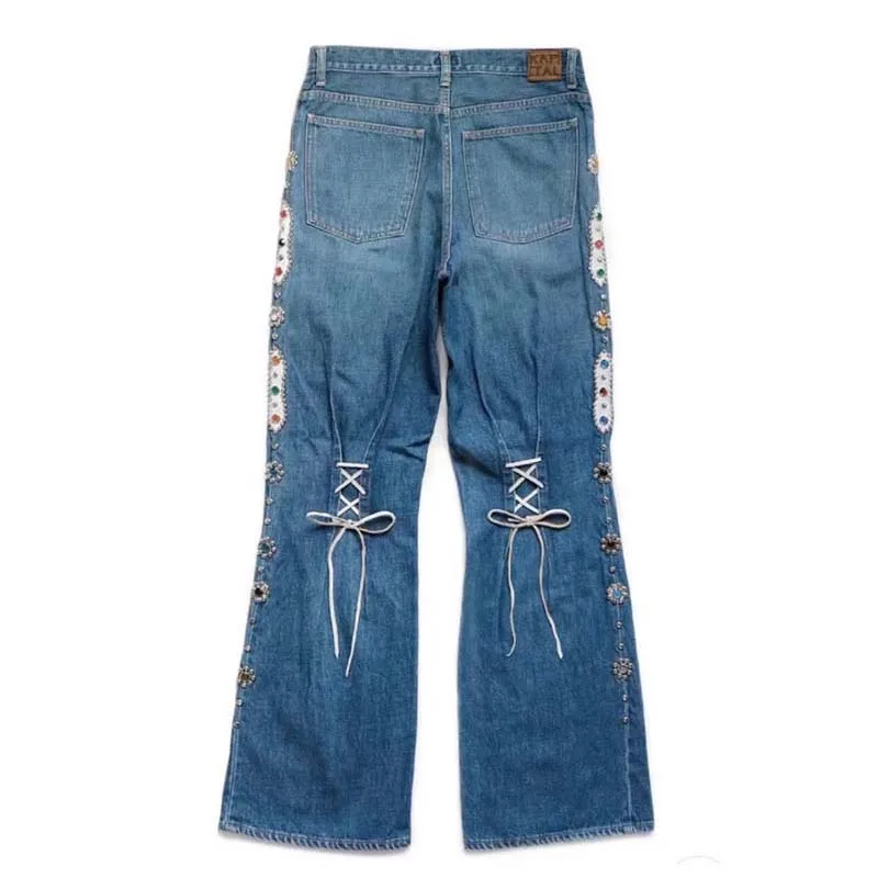 New 25ss Kapital Hirata Style Wash Heavy Industry Rivet Cowboy Gemstone Pants Men Fashion Wide Leg Jeans Hot Seller