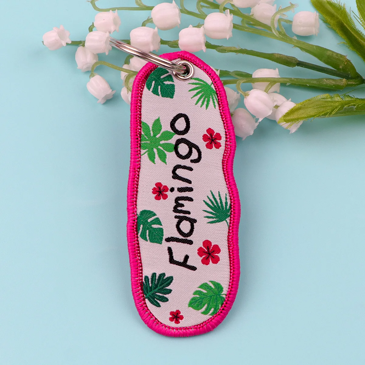 

Pink Flamingo Embroidery Keyring Cow Print Key Tag For Motorcycle Cars Backpack Animals Fashion Men Women Keys Accessories Gifts