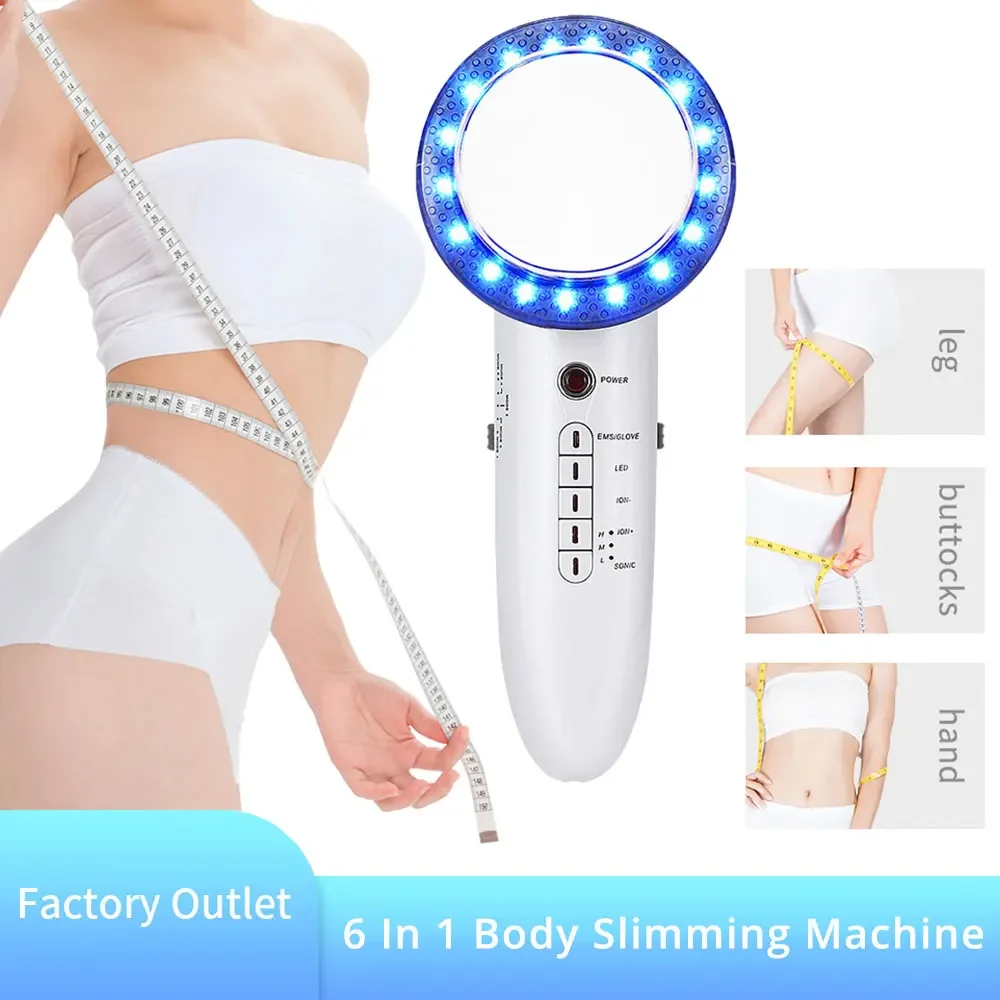 6 In 1 Ultrasonic Cellulite Massager Microcurrent Fat Burner Device Weight Loss Infrared Facial Body Skin Tighten Slimming Tool