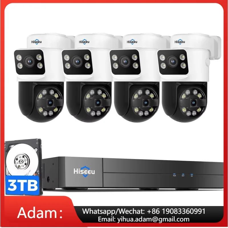 

Hiseeu 6MP Dual Lens 4-Channel Outdoor POE Wired IP CCTV Security Camera System Human Tracking PTZ Night Vision SD Card Data