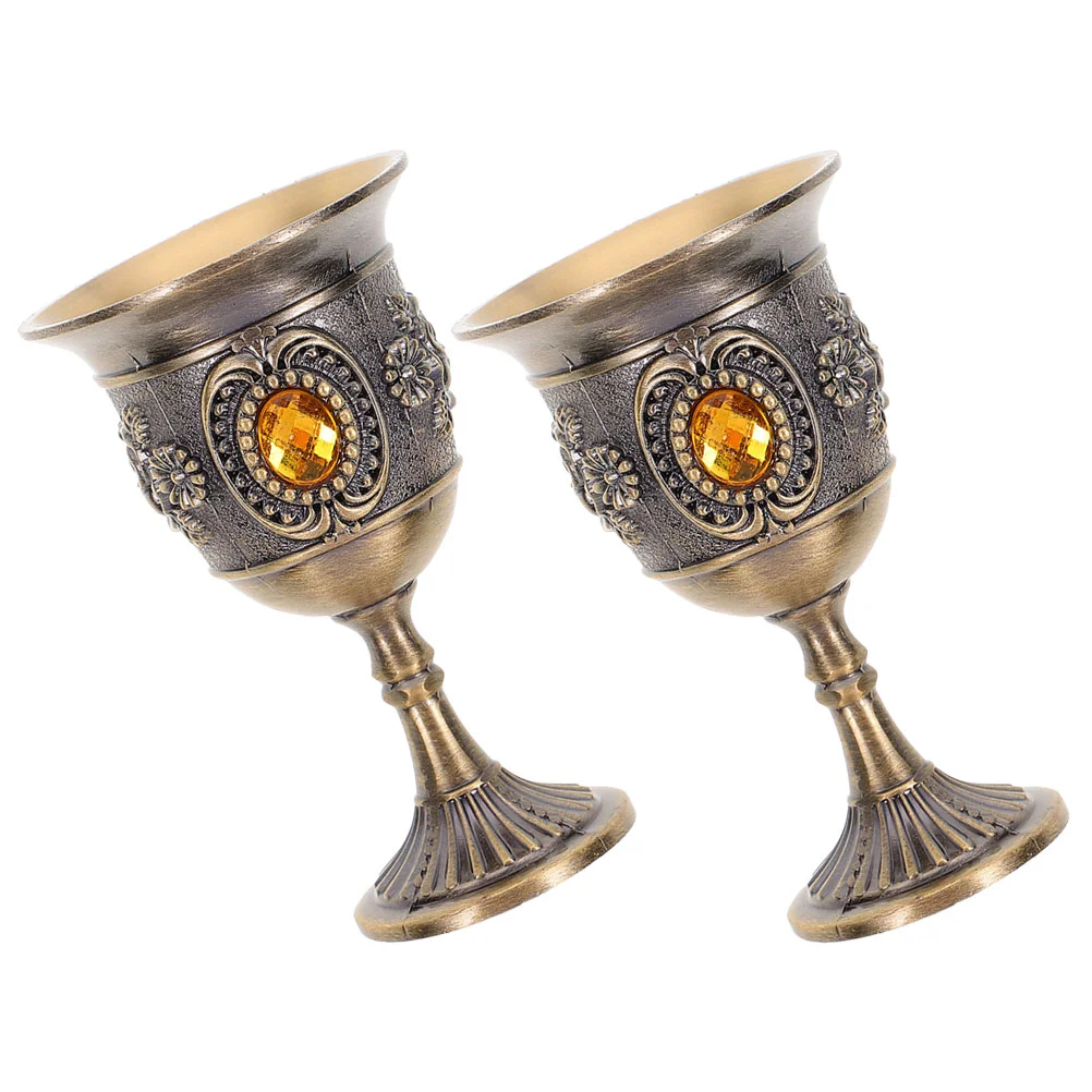 

2 Pcs Metal Goblet Multi-function Chalice Cup Delicate Whiskey Glasses Retro Decorative Decorate