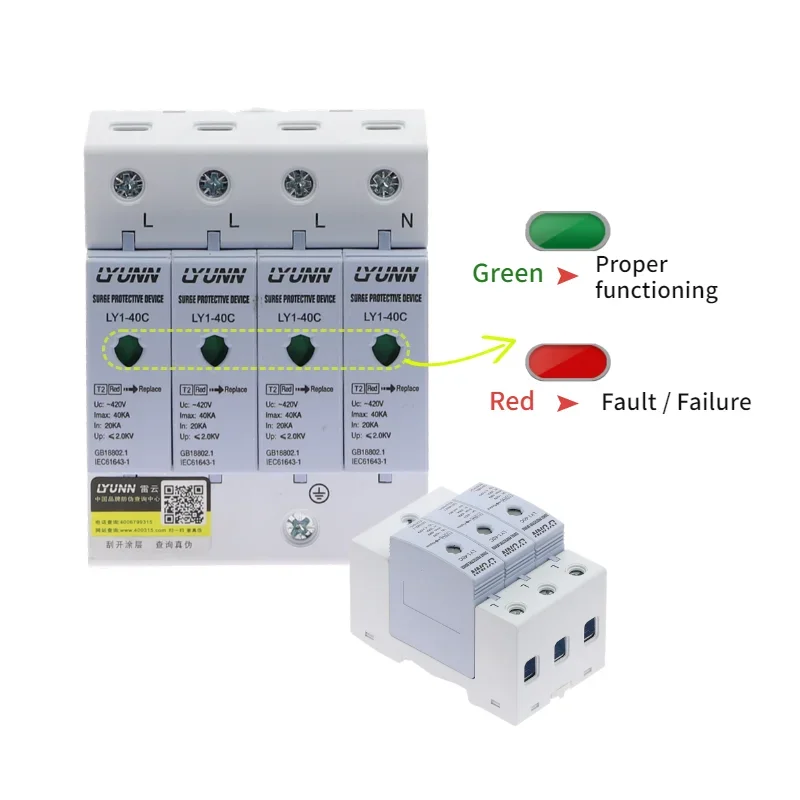 SPD AC 2P/3P/4P 20KA~40KA 420V House Surge Protector Protection Protective Low-voltage Arrester Device OEM Factory