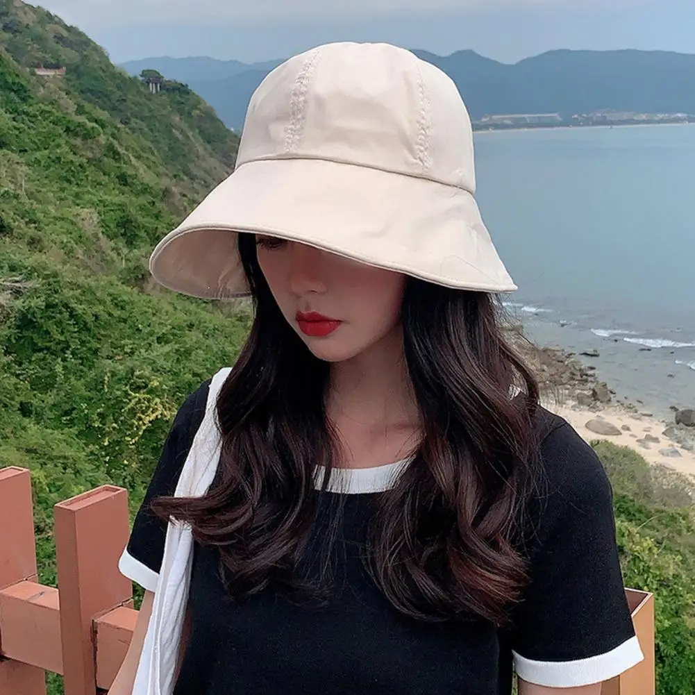 

Summer Cap Stylish Sun Protection Hat for Women Wide Brim Foldable Fisherman Cap with Anti-uv Protection Breathable for Beach