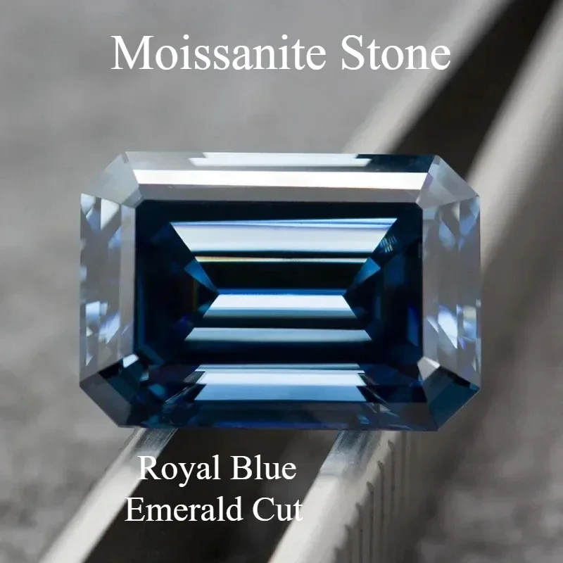 

Moissanite Stone Natural Color Royal Blue Emerald Cut Gemstone Lab Grown Diamond Charms DIY Jewelry Making With GRA Certificate