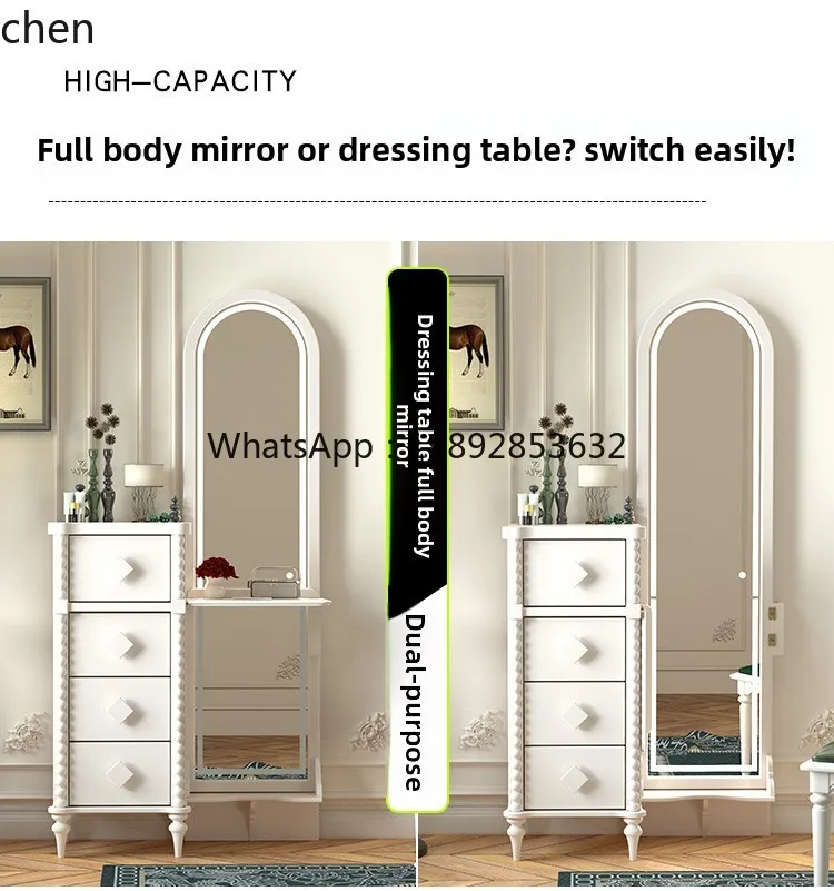 II جميع خزانة دلو الرياح الكريمي المصنوعة من الخشب الصلب ومرآة كاملة وخزانة ملابس مدمجة