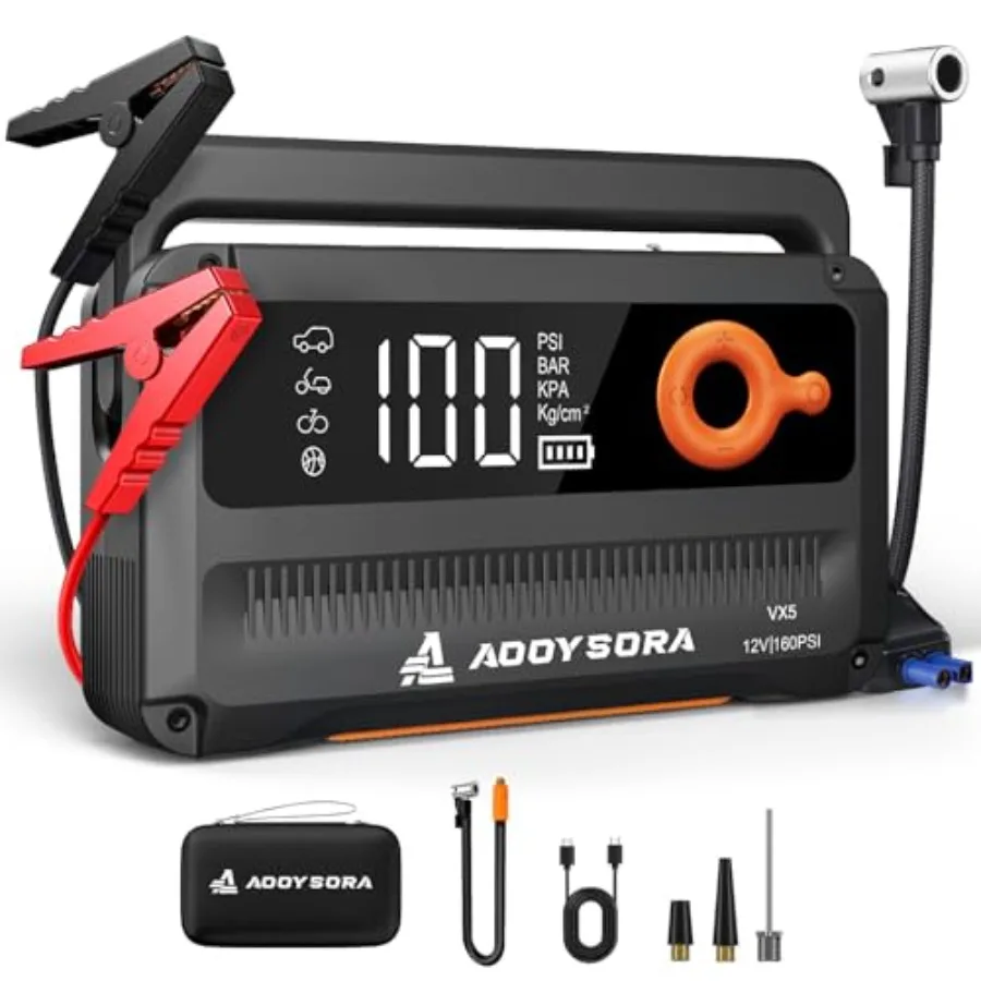 

Модернизированный пусковой компрессор 16-в-1 (2026 г.) с воздушным компрессором, 8500А, 160PSI, зарядкой 65 Вт, портативное пусковое устройство для автомобильных аккумуляторов (для всех бензиновых двигателей)