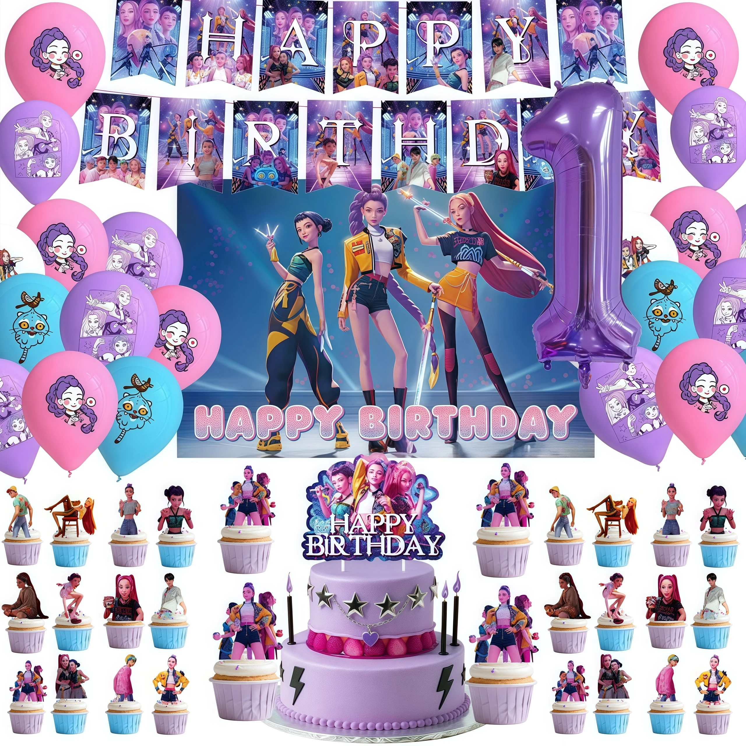 مجموعة تزيين بالون عيد الميلاد من Kpop Demon Hunters، خلفية علوية للكيك، مستلزمات حفلات الرسوم المتحركة الكورية، ديكور مناسب للهدايا #5