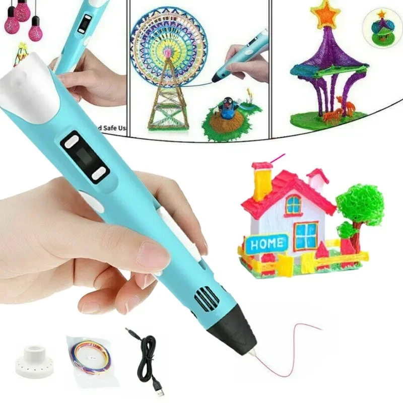 3D-Druckstift & 3D-Zeichenwerkzeug-Set (5V USB-betrieben) - Englische Version (Blau) - Direkt vom Hersteller: Enthält 12 Druckfilamente (zufällige Farben), je 3 Meter.