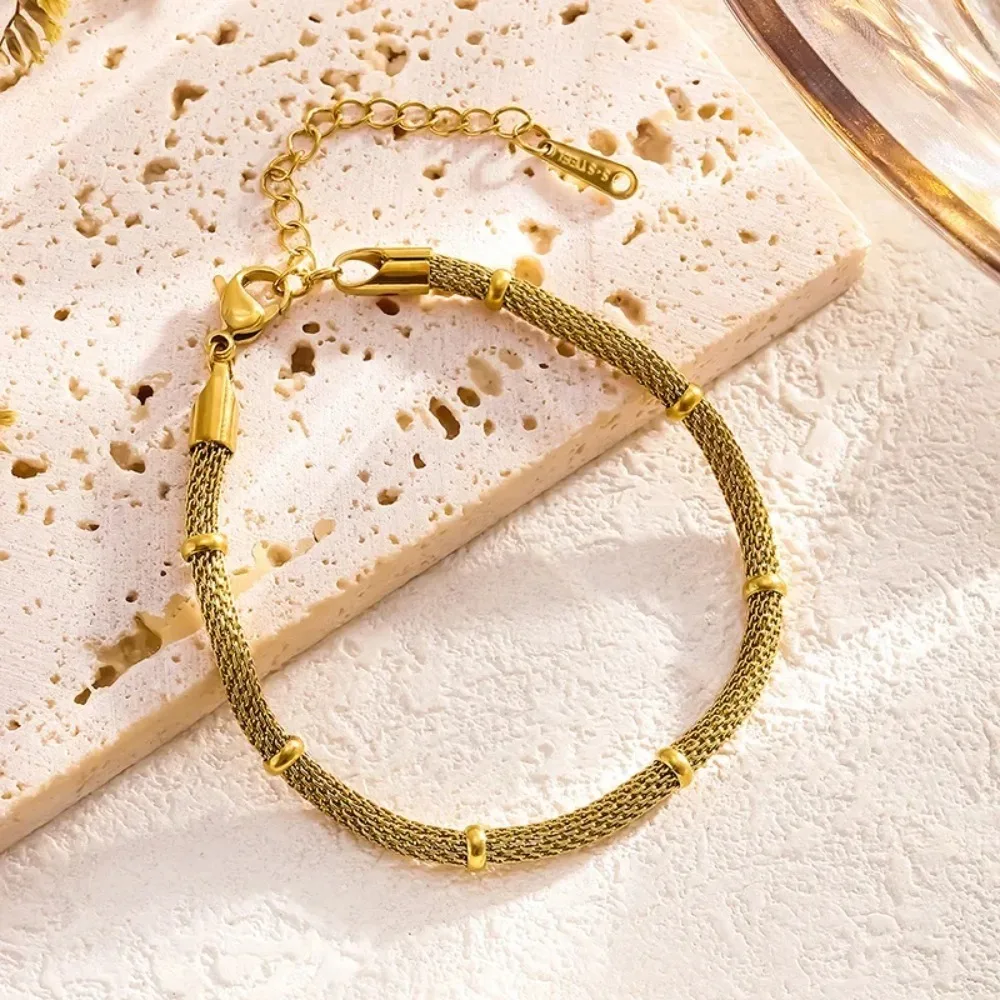 

Новый модный сетчатый круглый браслет-цепочка из нержавеющей стали для женщин и девочек, золотистого цвета, не выцветающий, винтажный, для вечеринок, ювелирные украшения, подарки