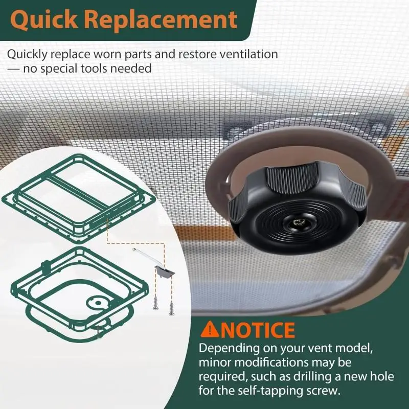 RV Roof Vent Operator Assembly With Screw For Ventline Ventadome For 14 X 14 Standard RV Roof Vents With Wedge Shaped Covers view 4