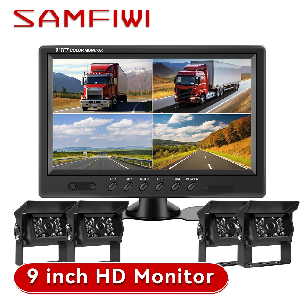 

9" 4CH HD Monitor with Backup Camera System support DVR for Truck/Bus/Vans Reversing Parking Monitor Starlight HD Night Vision