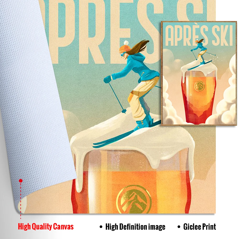 مضحك التزلج والبيرة الإعلان المشارك الديكور طباعة خمر فرنسا التزلج حائط لوح رسم صورة فنية غرفة ديكور الملصقات