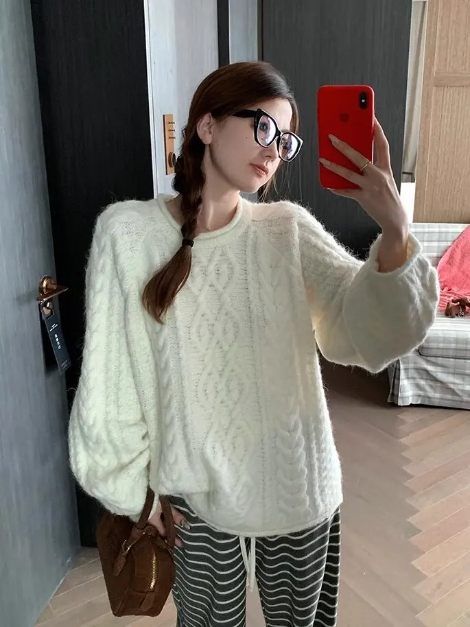 

Свободный повседневный вязаный свитер, женский удобный свитер с круглым вырезом, осень-зима, новый стиль, модные универсальные пуловеры F106