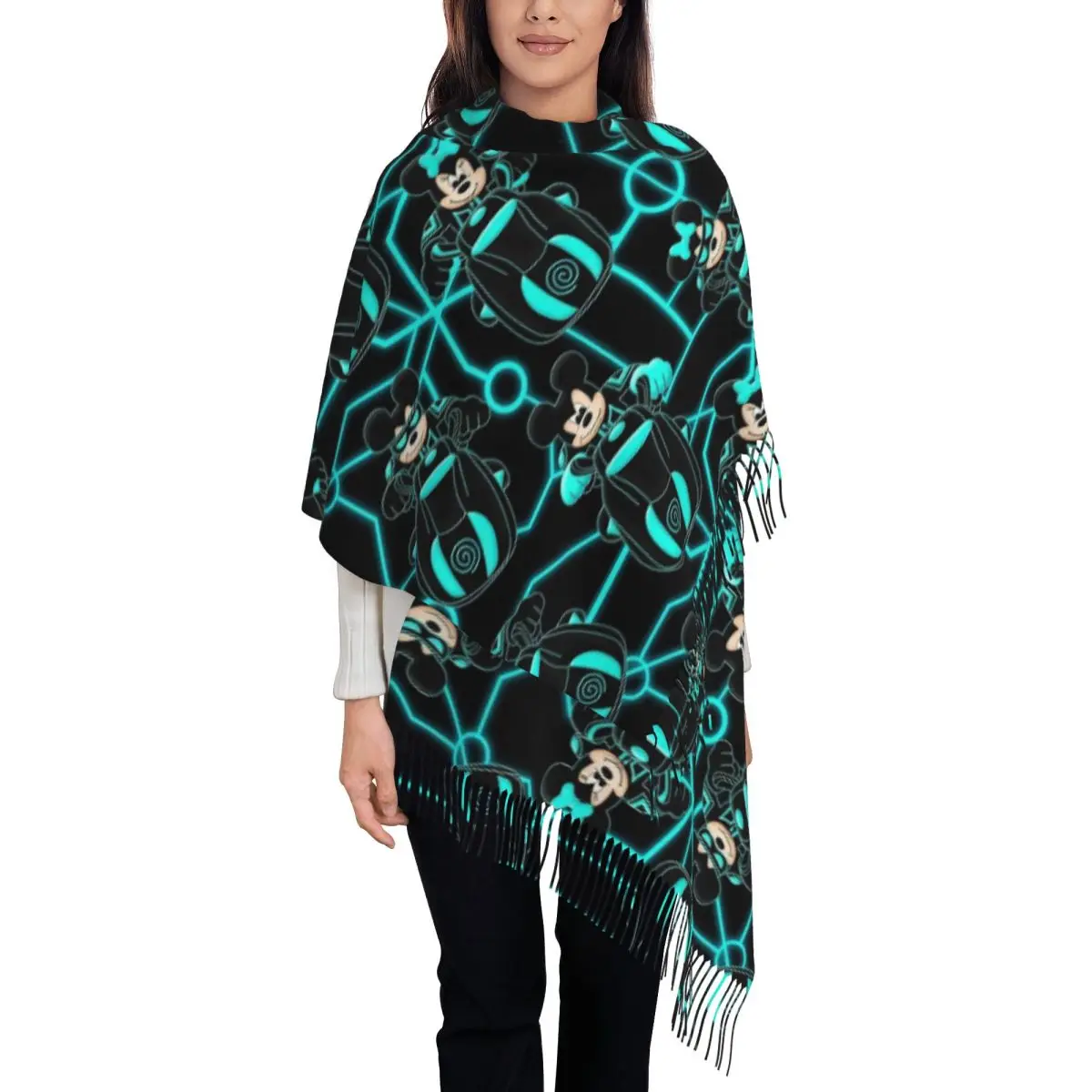 

Women's Scarf with Tassel Mickey Mouse Tron Long Winter Warm Shawl Wrap Daily Wear Pashmina Scarves