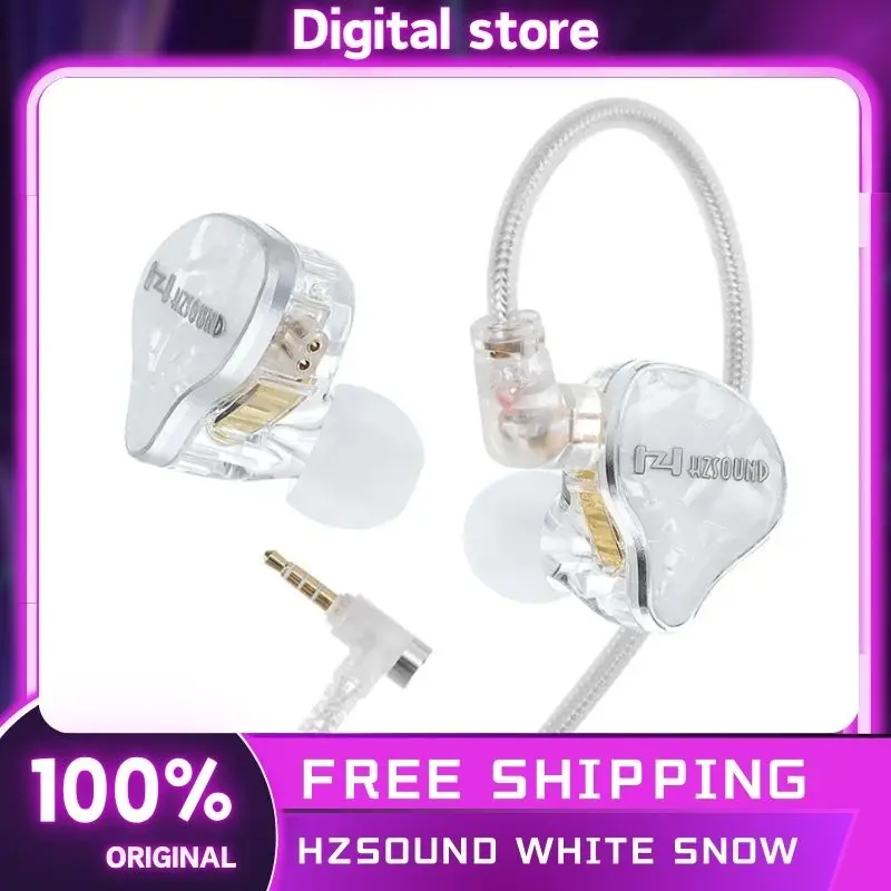 Hzsound White Snow High Quality Lcp+Pu Diaphragm 10mm Hifi Earphone Dynamic Driver In-Ear Gamer Headphone Custom Wired Earbuds