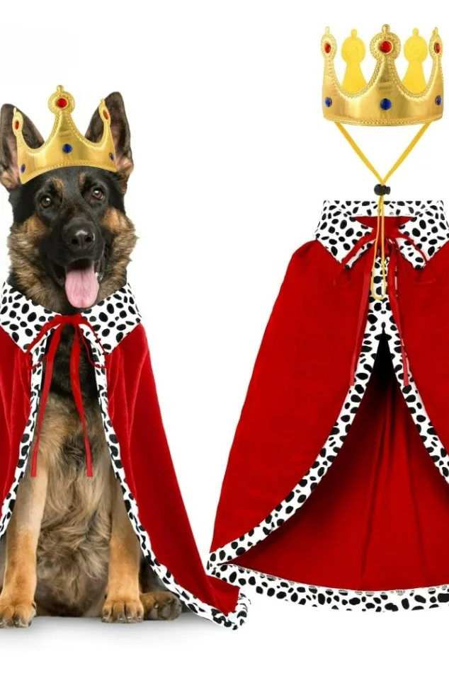 

Halloween Dog King Cloak Costume Cute Funny Cape with Crown Adjustable Pet King Cloak for Large Dogs Cats Cosplay Party Supplies