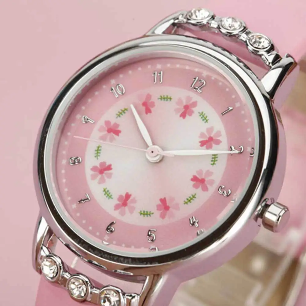 ساعة كوارتز مقاومة للماء لساعة اليد الكرتونية اللطيفة، ساعة عصرية قابلة للتعديل باللون الوردي