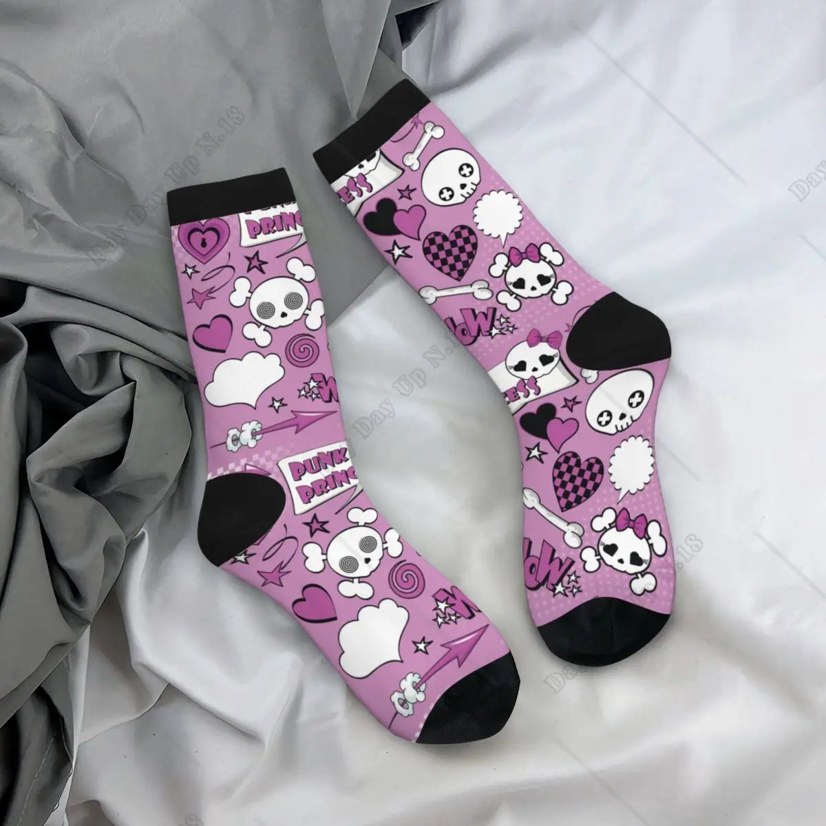 Y2K Sugar Skull Purple Vampire Women's Socks Unisex Pattern Printed Hiphhop Funny Crew Sock Gift Soft Breathable