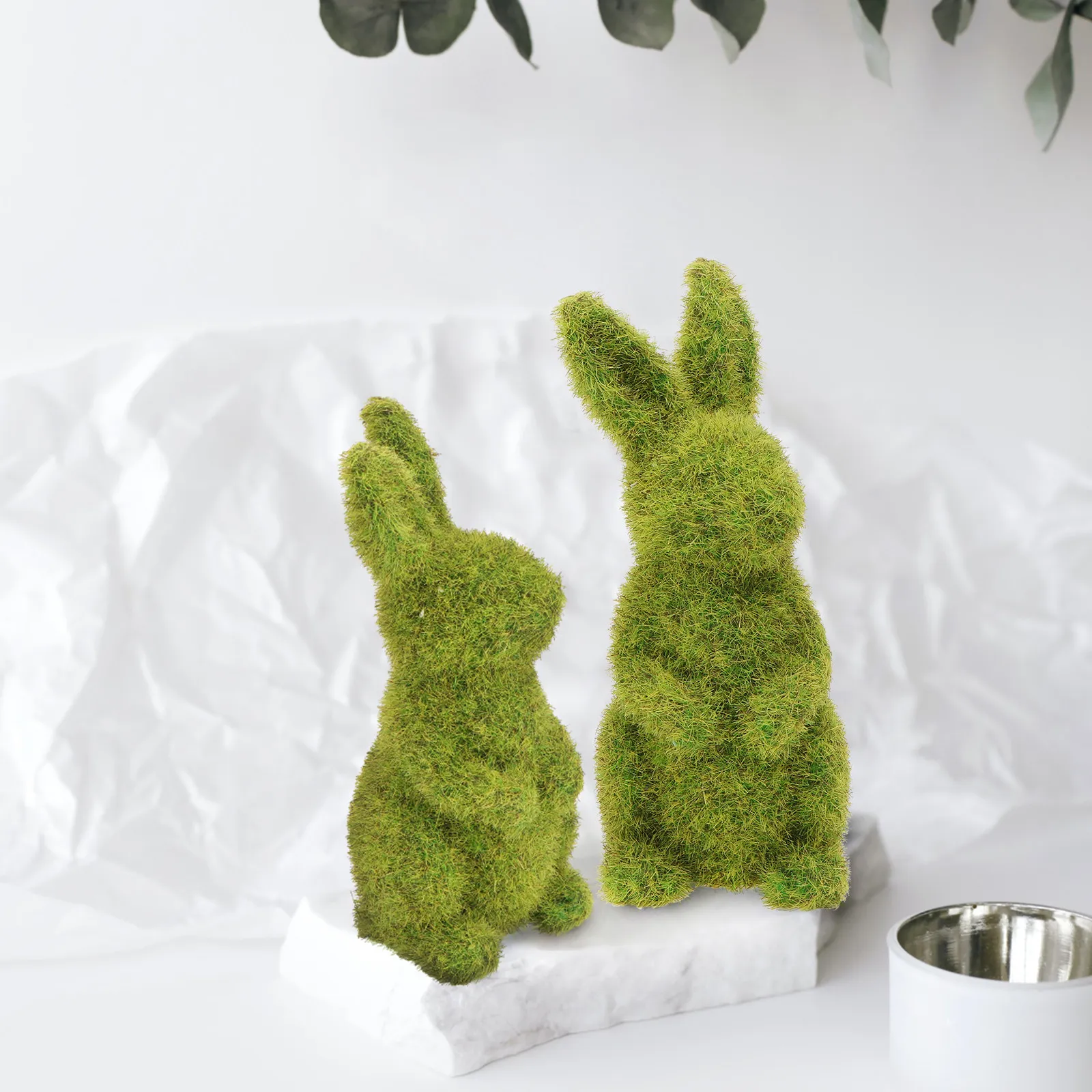 

2Pcs Flocking Rabbit Adornment Compact Size Home Garden Scene Layout Easter Animal Decor Rabbit Adornment Flocking Animal Decor