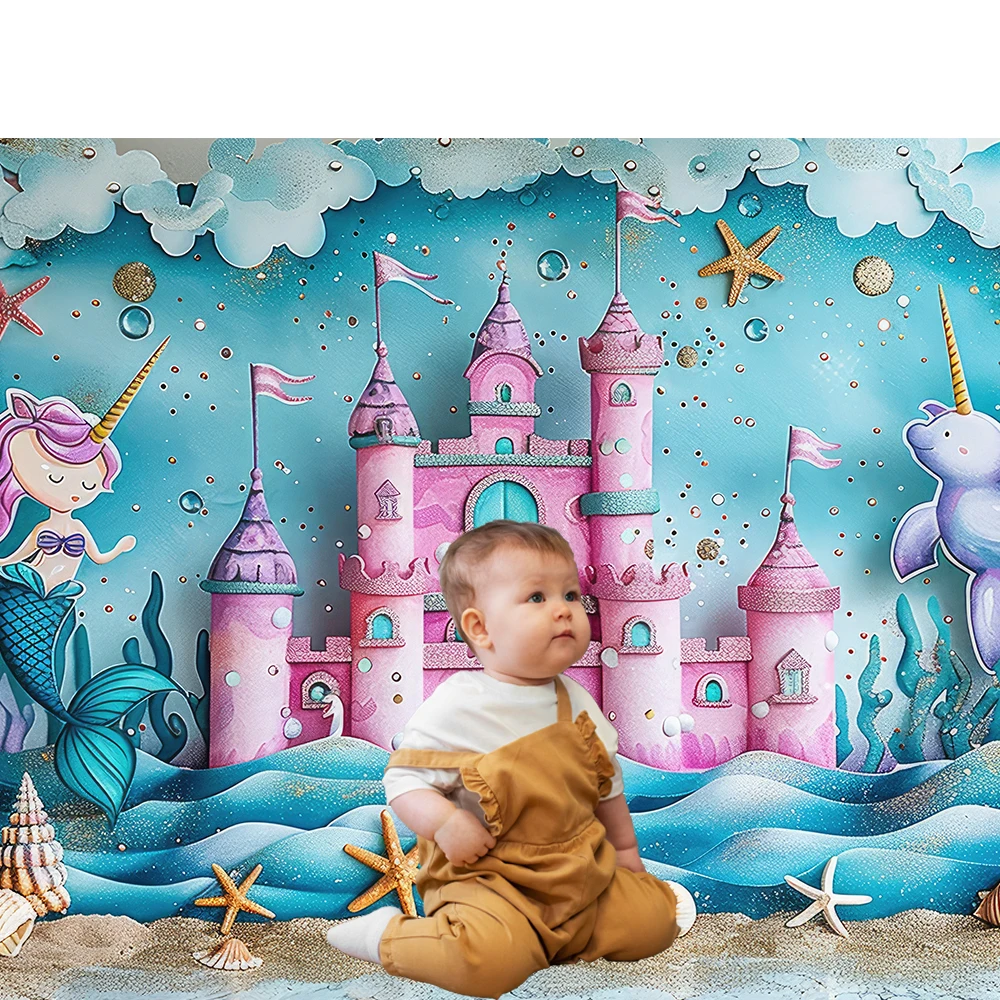 Beenle Birthday Background Under The Sea Mermaid Princess Castle Theme Kids Baby Shower Party Decor Poster Photography Backdrop