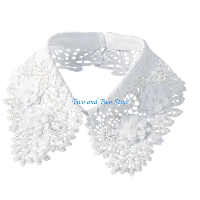 HX6F Classical Detachable Collar Lace Embellished Neckline Accent For Formal Event