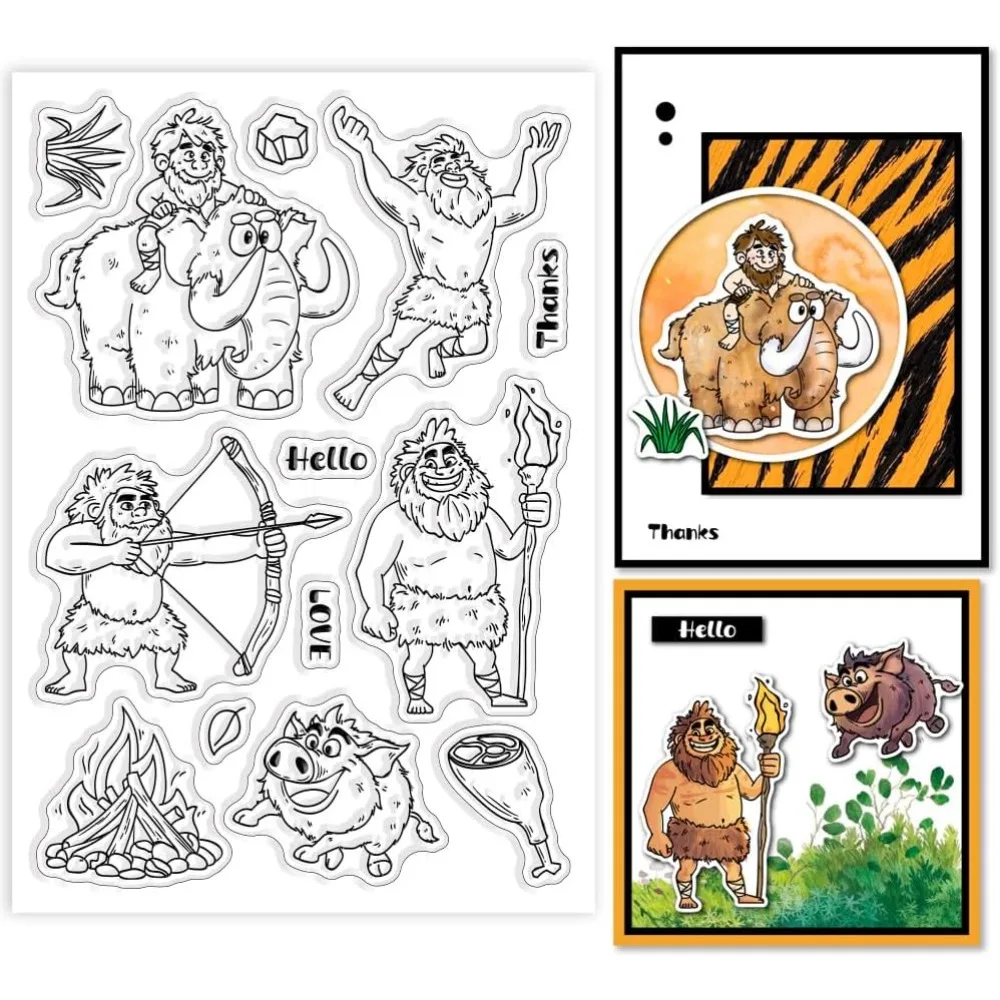 

1 шт., прозрачные штампы в виде пещерного человека, прозрачные штампы для мамонта, прозрачные штампы для костра для самостоятельного скрапбукинга и изготовления карт