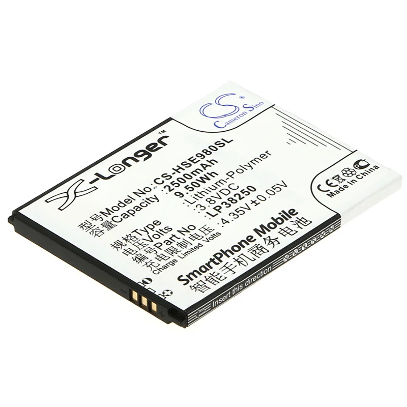 Mobile, SmartPhone Battery For Hisense:LP38250,Mira II,T978,EG980,T980,U980,U978,--2500mAh / 9.50Wh--Li-Polymer--3.80V