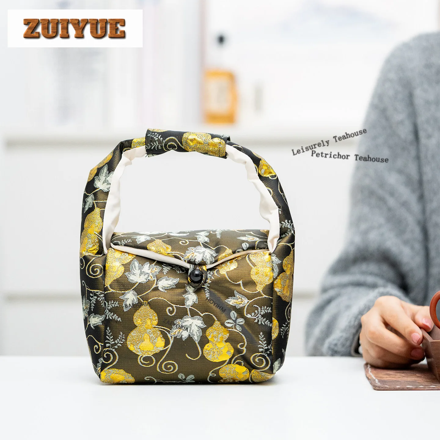 Gourd Brocade Cotton Cloth Tea Cozies Luxury Tea Cozy For Teapot Portable Bag Travel Tea Set Bag Tea Ceremony Collection Craft view 5