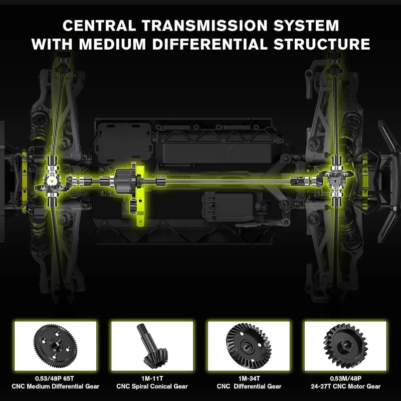 سيارات RC بدون فرش 1/10، شاحنة مونستر، 50+ ميلا في الساعة، دفع رباعي، مقاومة للماء، ألياف الكربون، أسود