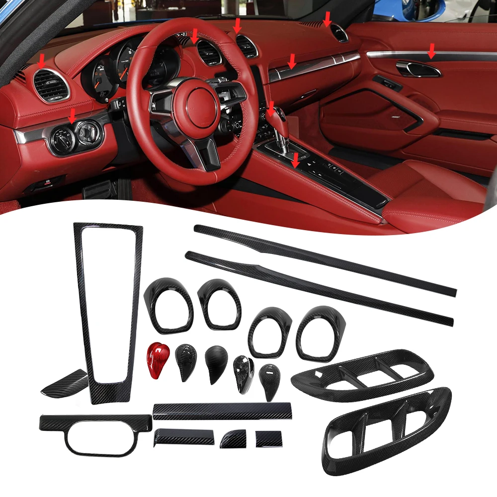 Carbon Fiber Interior Center Console Gear Shift Panel Dashboard Trim Cover For Porsche 718 911 981 991 Boxster Cayman Carrera