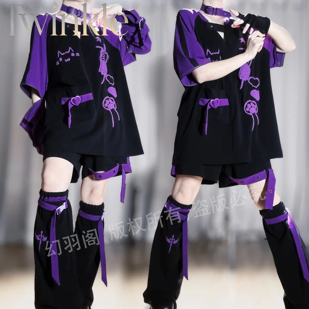 Anime Fashion Cat Print T Shirt Women Y2K Medical Theme Detachable Sleeves Japanese Streetwear Two Piece Outfit