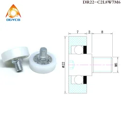 1pcs OD 22 mm POM Bolt Rollers M6x8 Thread Rod Bearing DR22 TOK Series Cash Drawer Pulleys Replacement DR19 DR26 DR28 DR30