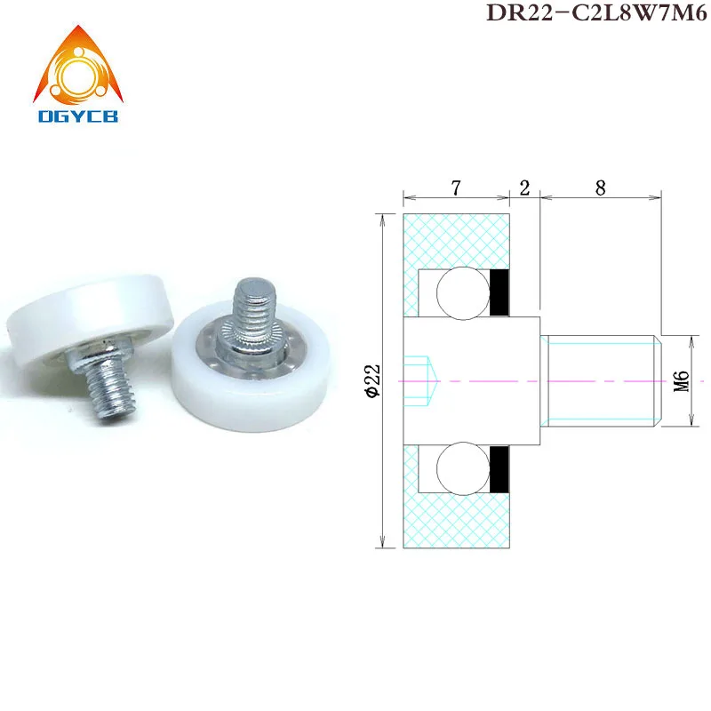 1pcs OD 22 mm POM Bolt Rollers M6x8 Thread Rod Bearing DR22 TOK Series Cash Drawer Pulleys Replacement DR19 DR26 DR28 DR30