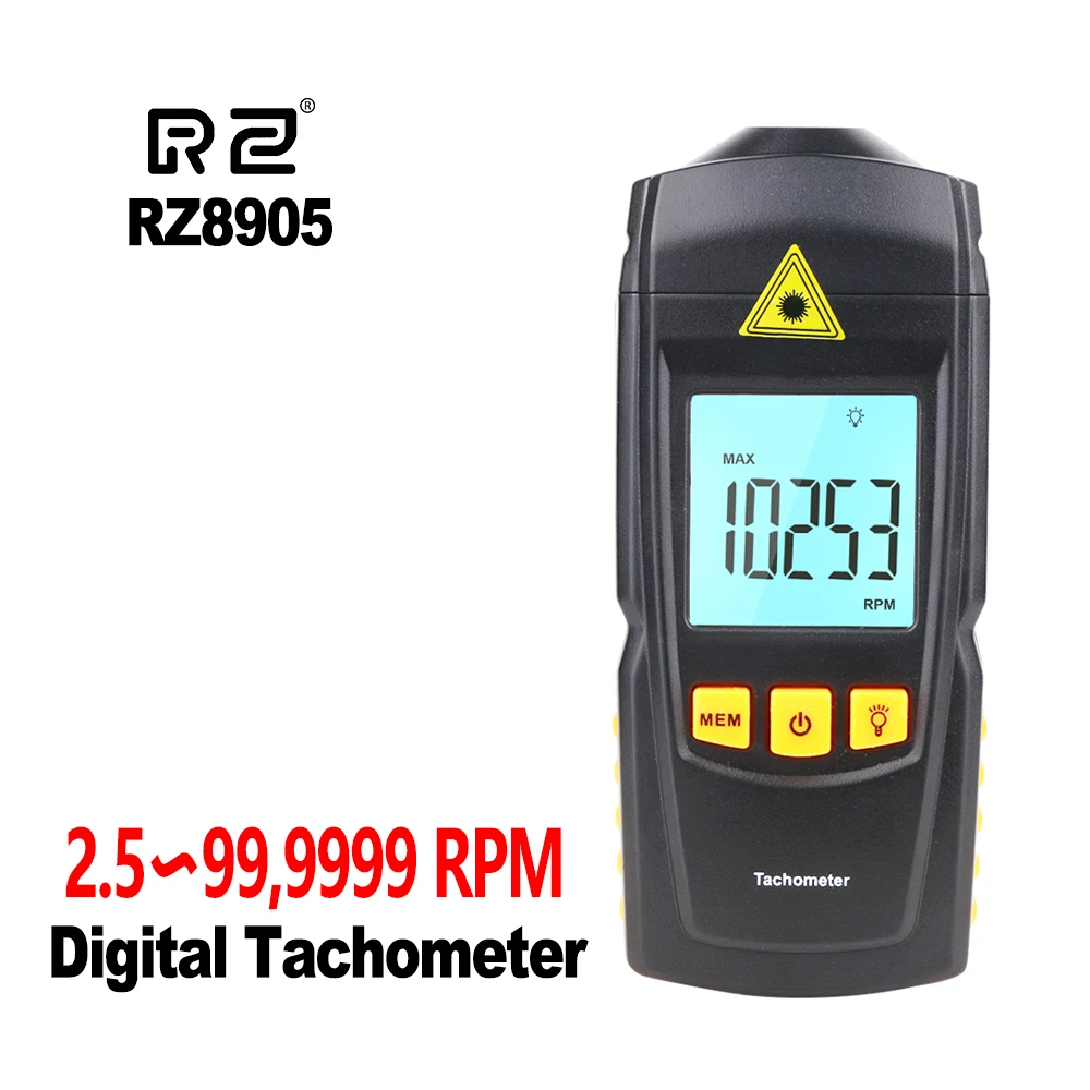 

RZ Tachometer Digital Laser Tachometer Sensor LCD Tachometer rmp Speed Tester Measurement Range 2.5-99999RPM GM8905 RZ8905