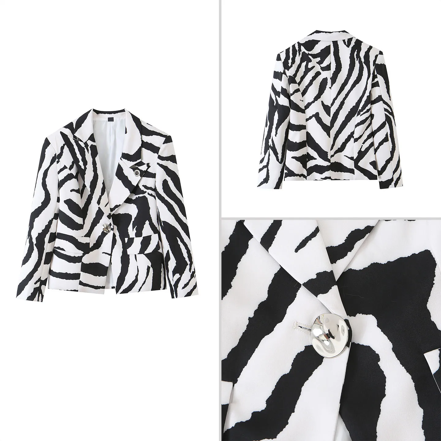Fashionable Commute Long Sleeve Asymmetric Zebra Print Suit Jacket Women's Casual Style Loose Fit Outerwear Autumn 2026