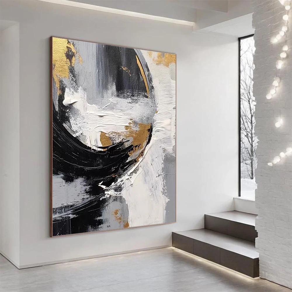 Large-Scale Handmade Gold Foil Canvas Oil Painting Murals - Modern Home Decor Wall Art Hanging without Frames view 2