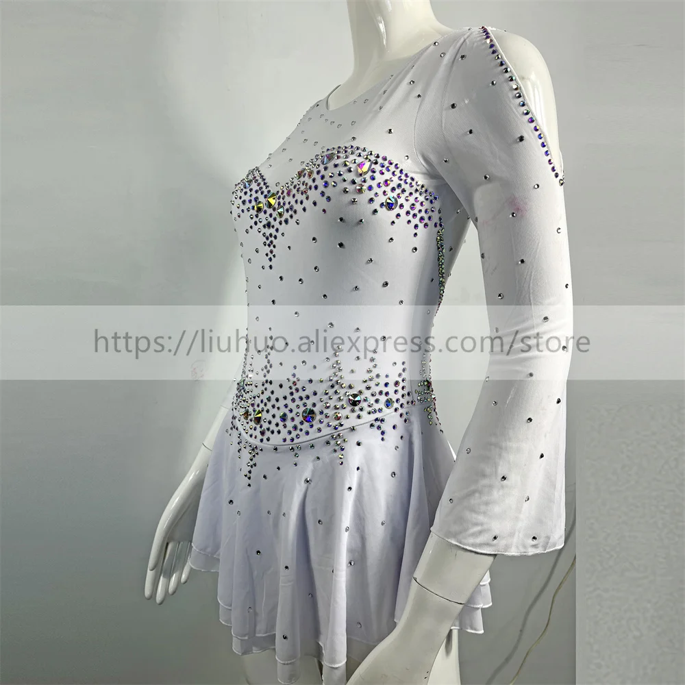 LIUHUO femmes Aldult fille personnaliser Costume Performance compétition justaucorps patinage artistique sur glace robe rouleau blanc Ballet moderne