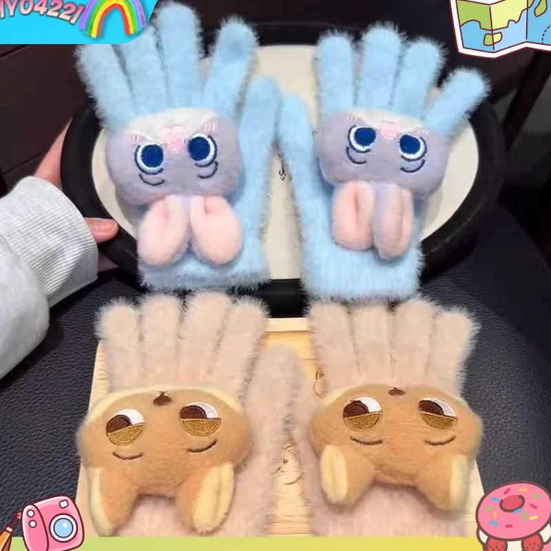 

Cartoon Zootopia Nick Judy Fleece Lined Fingerless Gloves Women'S Autumn Winter Warmth Resistance Cold Weather Gloves Toy Plush
