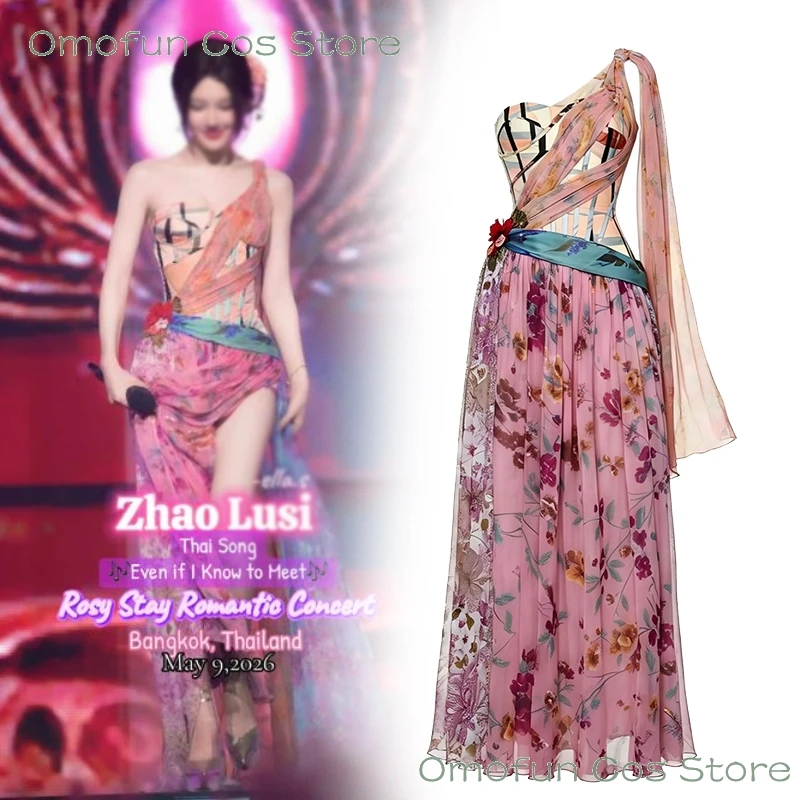 

Rosy Zhao Same style Dress Pink Floral Style Zhao lusi Concert Bangkok Outfits Women Summer Fancy Dress Skirt Fans Call CLothing