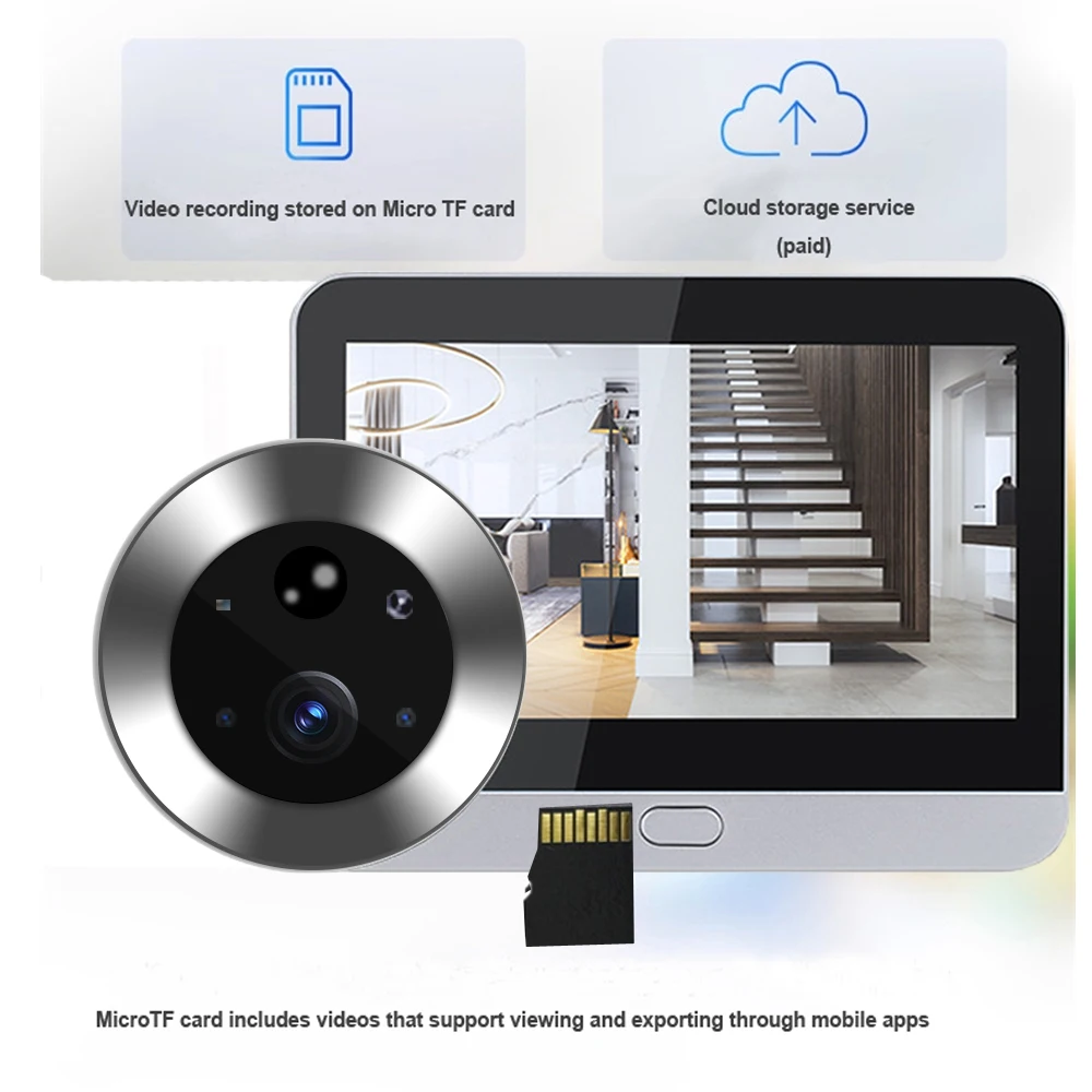 Tuya vem com uma campainha digital inteligente de 4,3 polegadas e olho mágico com câmera de alta definição, detecção de movimento PIR, bidirecional