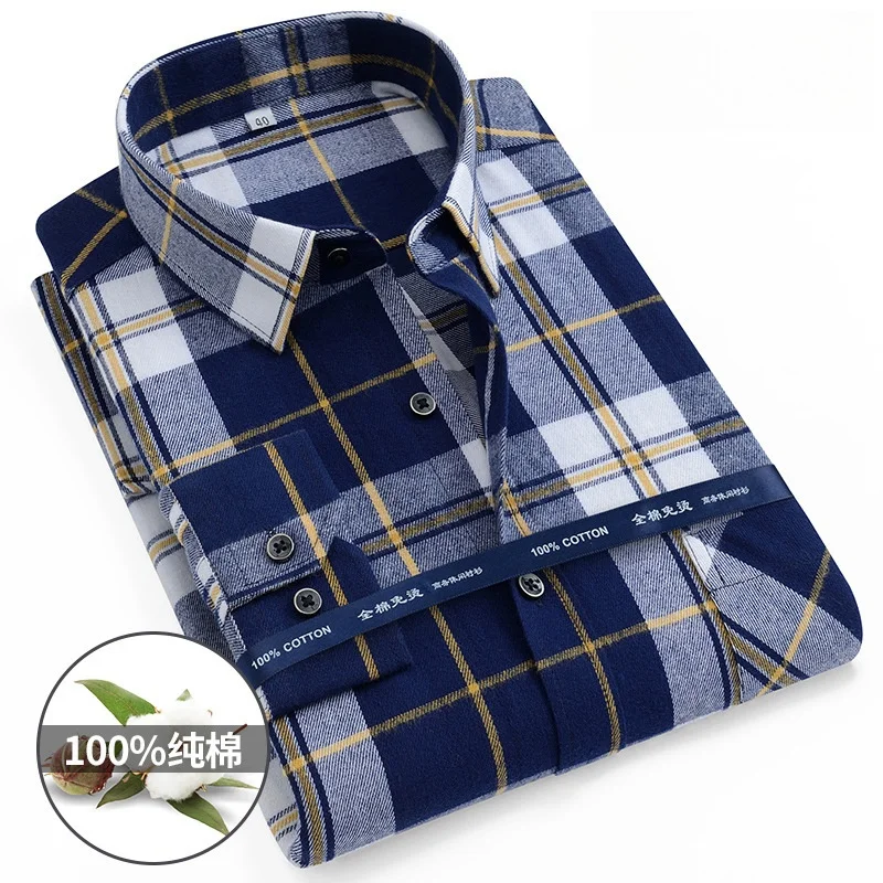 100% Cotton Flannel Soft Regular-fit Long Sleeve Brushed Shirt Single Pocket Comfortable Casual Thick Plaid Shirts 9XL 10XL 11XL
