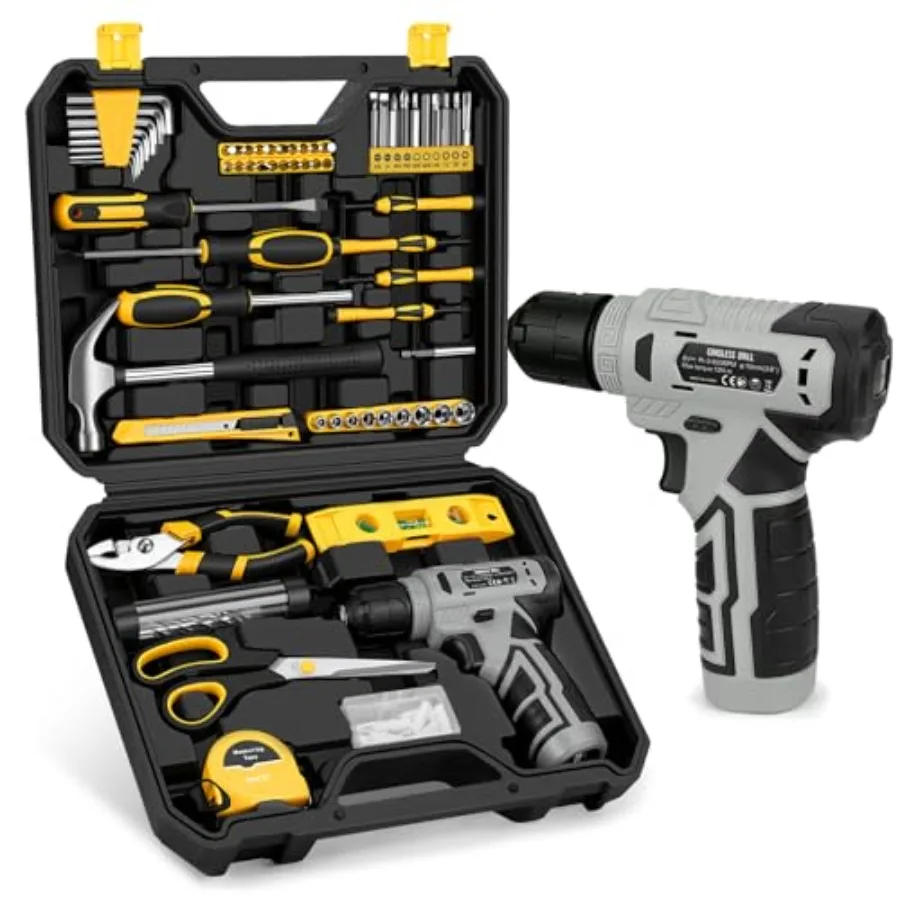 

139-Piece Tool Set - Tool Kit with 8V Cordless Drill Driver in ToolBox Storage Case General Household Drill Set for Home Repair