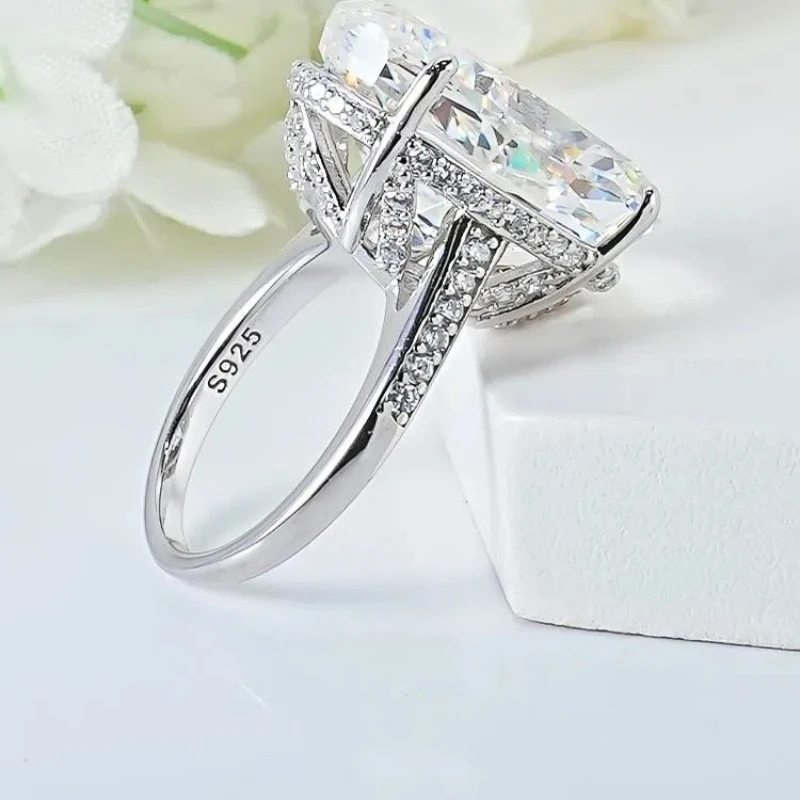 20CT Big Vintage D Color VVS1 Moissanite Ring GRA Certified Pass Diamond Tester S925 Sterling Silver Anti Tarnish Luxury Bling Engagement Wedding Fine Jewelry Gift For Women Party Daily Wear