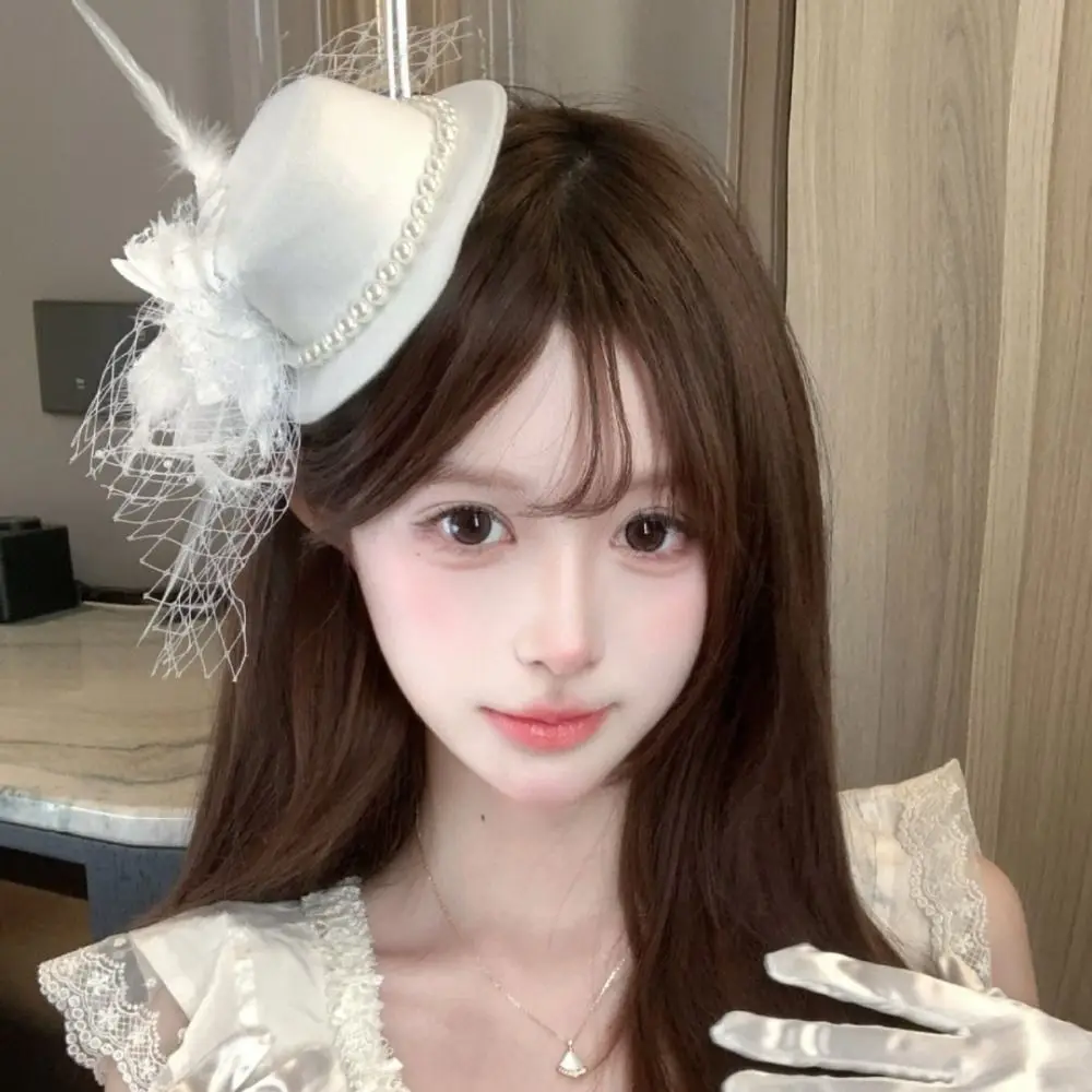 Retro Exquisite Vintage Fascinator Hat Pearl Elegant Bride Headdress Formal Hat Top Hat Masquerade Headpiece Dance Show