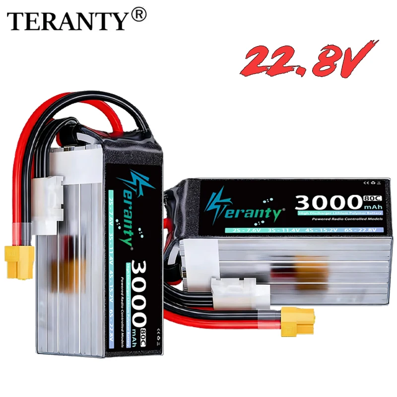 TERANTY 6S 22,8V 3000mAh 80C/160C Lipo-Akku für FPV-Drohne Quadcopter Hubschrauber RC-Auto Boot Teile 22,8V Batterie