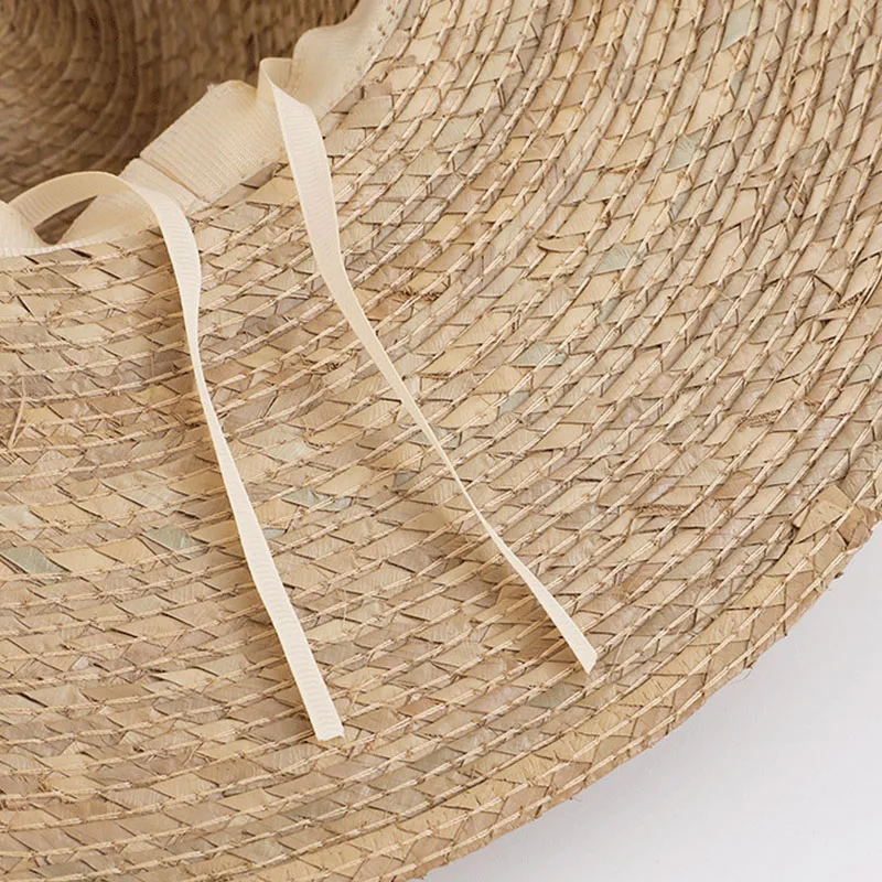 Luxury Designer Summer Weave Palm-leaf Hat Natural Tan Wide Brim Straw Panama Hat Sun Rancher Hat Women Fedora Hat Beach Hat