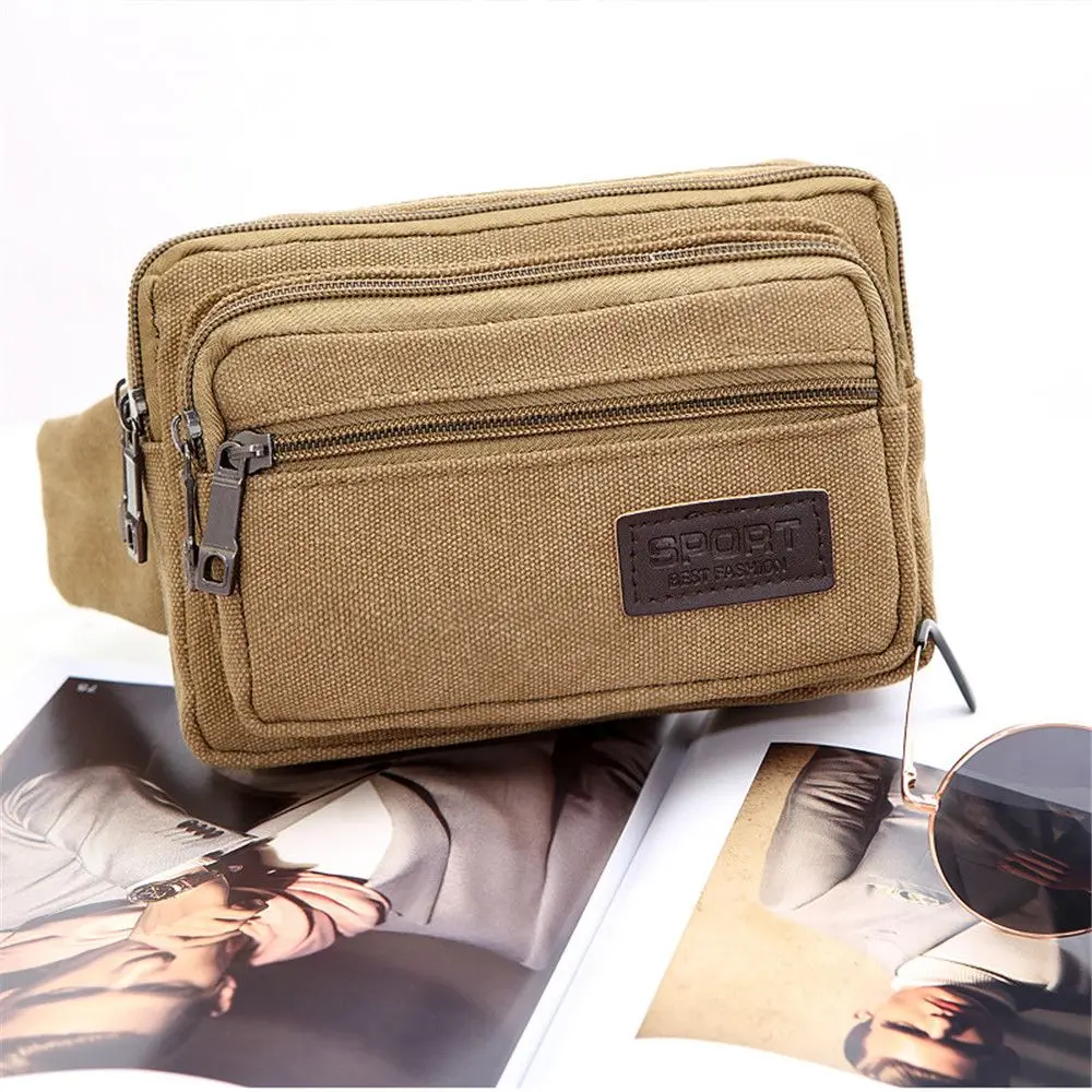 Fashion Waist Bag For Men Canvas Fanny Pack Man Multifunction Pocket Pack Belt Travel Shoulder Bag Outdoor Sports Men\'s Belt Bag