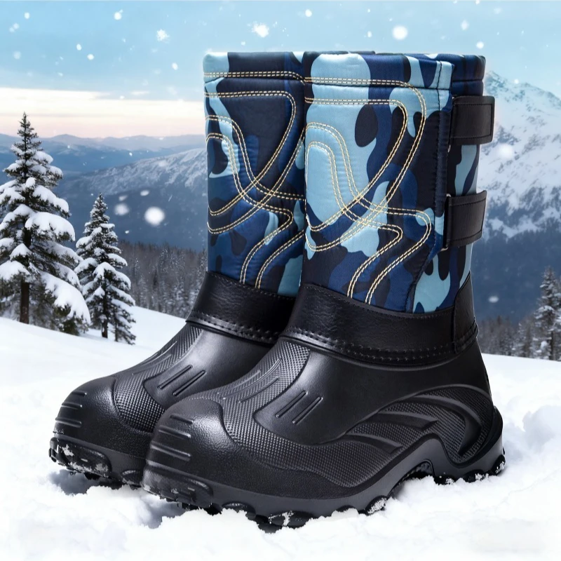 

Winter Boots for Men Outdoor Waterproof Fishing Boots Plush Warm Mid-calf Cotton Shoes Men Snow Boots Lightweight EVA Work Botas